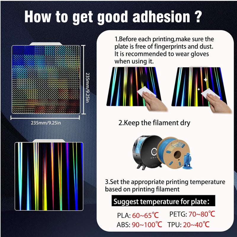Wefuit H1H Build Plate for Adventurer 5M/5X/Neptune 3 Pro/Neptune 4/Ender 3/Ender 3 Pro/Ender 3 V2/Ender 3 V2 Neo/Ender 3 Neo/Ender 3 S1 3D Printer,235x235 mm Flexible Spring Steel Plate - Image 5